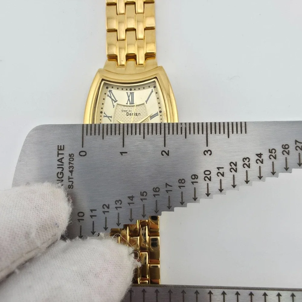 Vtg STEEL BY DESIGN Ladies Watch Swiss Parts Movment Link Bracelet Gold Tone 7